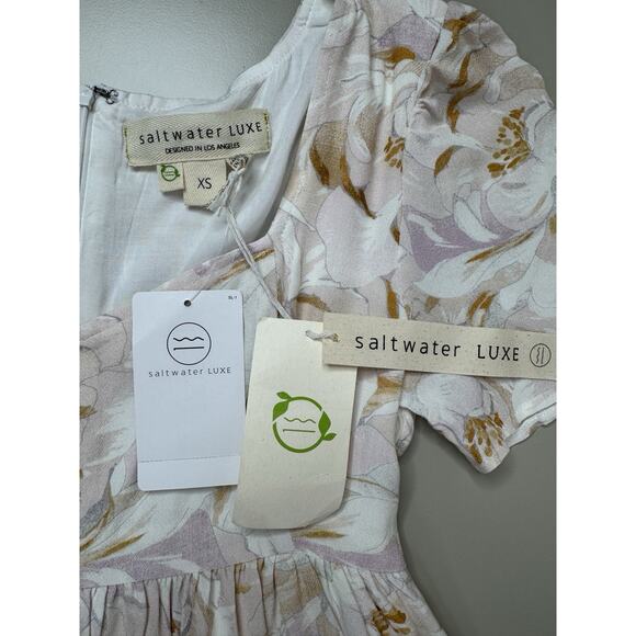 Saltwater Luxe Floral Short Sleeve Dress Womens XS White Pastel Pink Sweetheart - Picture 7 of 16